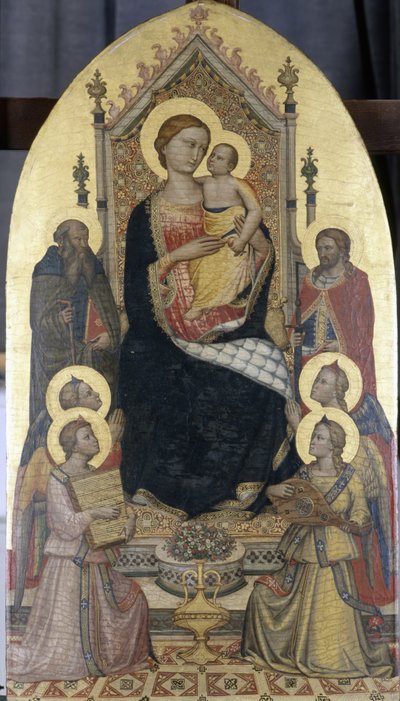 Enthroned Madonna with Child, Saints Anthony and Julian and Four Angels by Niccolo di Pietro workshop of Gerini